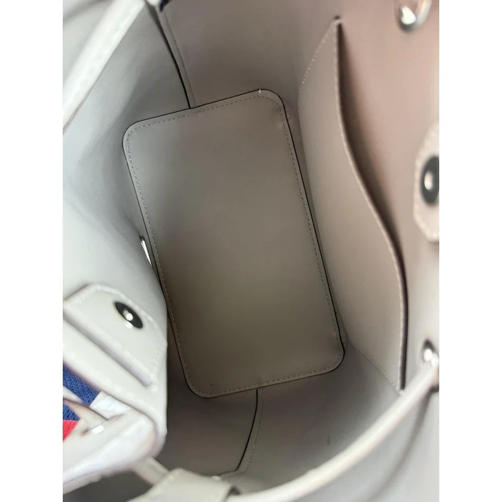 Michael Kors Suri Gray White Monogram Logo Print Convertible Bucket Backpack Bag